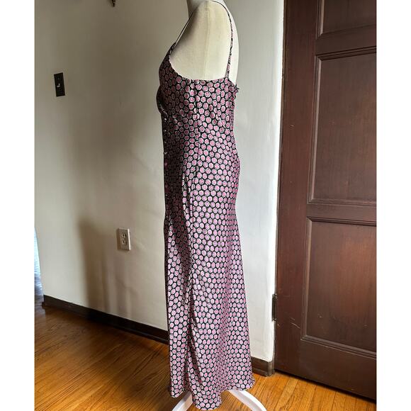 ZARA | Daisy Print Satin Midi Slip Dress with Slit - Surplice Bodice | SZ Medium - Picture 6 of 7